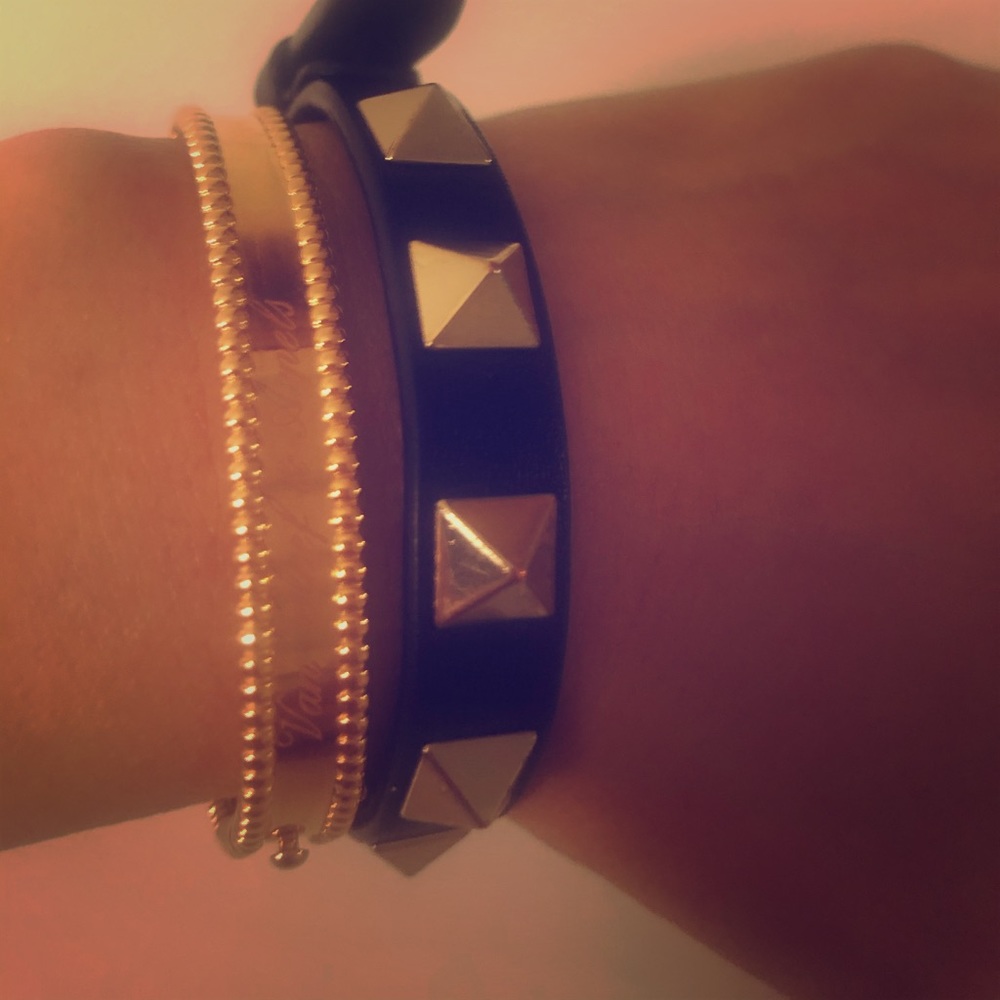 valentino rockstud black leather bracelet
